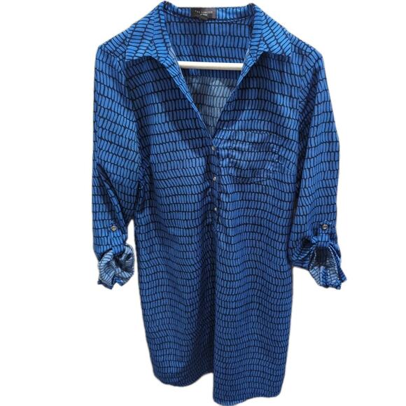 The Limited Dresses & Skirts - The Limited Ashton Long Sleeve Roll Tab Shirt Blue /Black Dress Size Small EUC